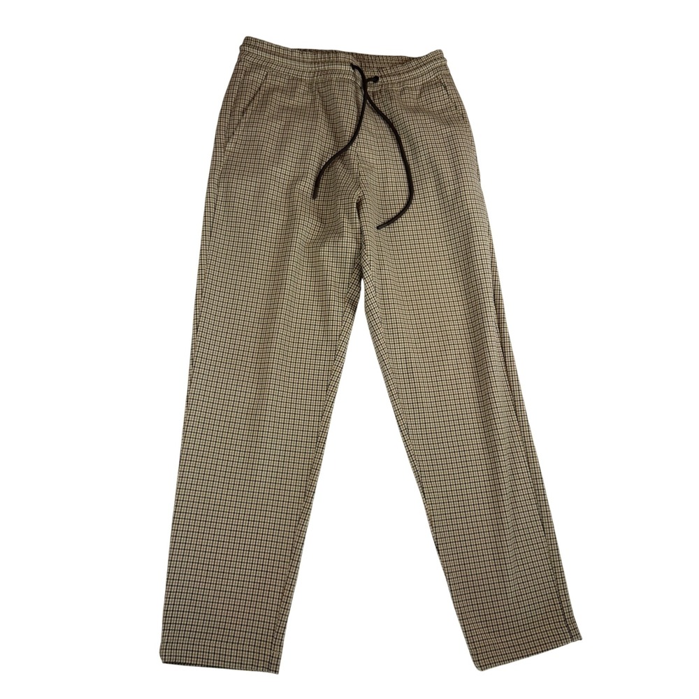Zara Womens Plaid Check Drawstring Elastic Waist Straight Leg Trousers Brown S